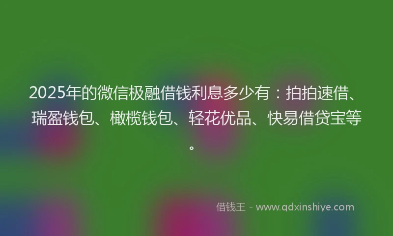2025年的微信极融借钱利息多少有：拍拍速借、瑞盈钱包、橄榄钱包、轻花优品、快易借贷宝等。