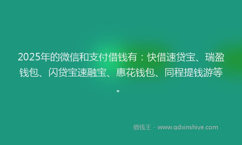 2025年的微信和支付借钱有：快借速贷宝、瑞盈钱包、闪贷宝速融宝、惠花钱包、同程提钱游等。