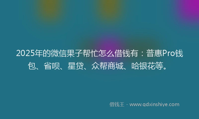 2025年的微信果子帮忙怎么借钱有：普惠Pro钱包、省呗、星贷、众帮商城、哈银花等。