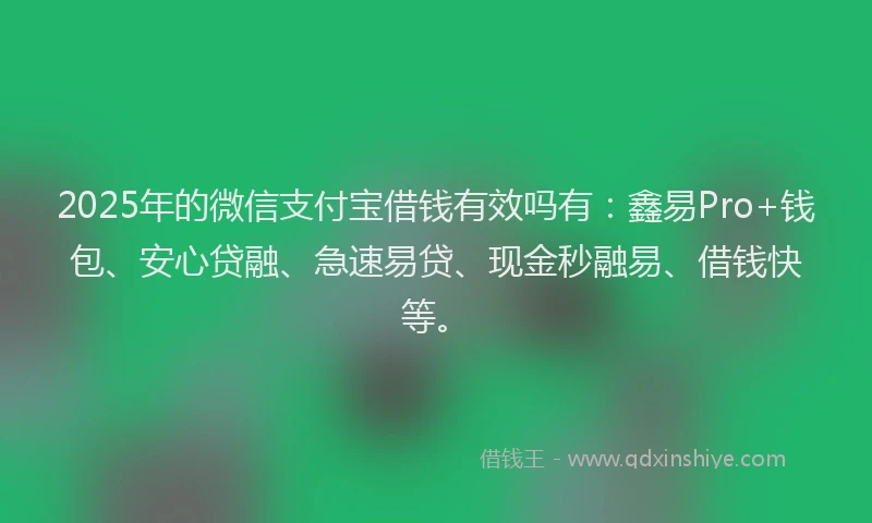 2025年的微信支付宝借钱有效吗有：鑫易Pro+钱包、安心贷融、急速易贷、现金秒融易、借钱快等。