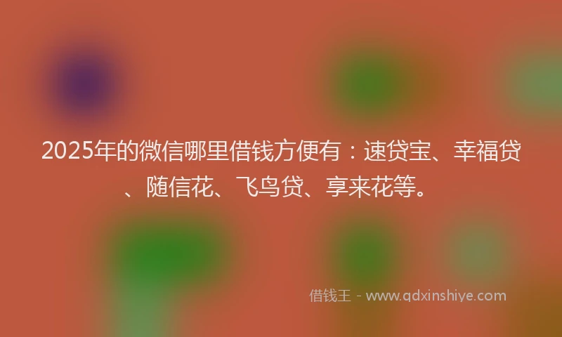 2025年的微信哪里借钱方便有：速贷宝、幸福贷、随信花、飞鸟贷、享来花等。