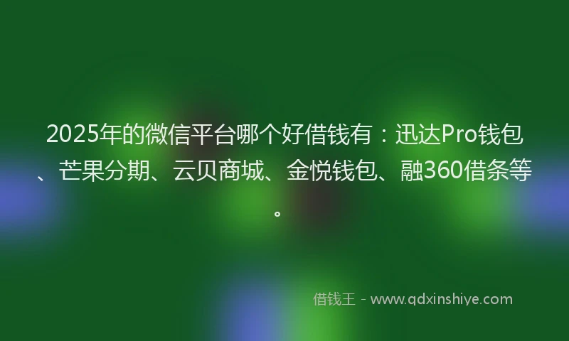 2025年的微信平台哪个好借钱有：迅达Pro钱包、芒果分期、云贝商城、金悦钱包、融360借条等。