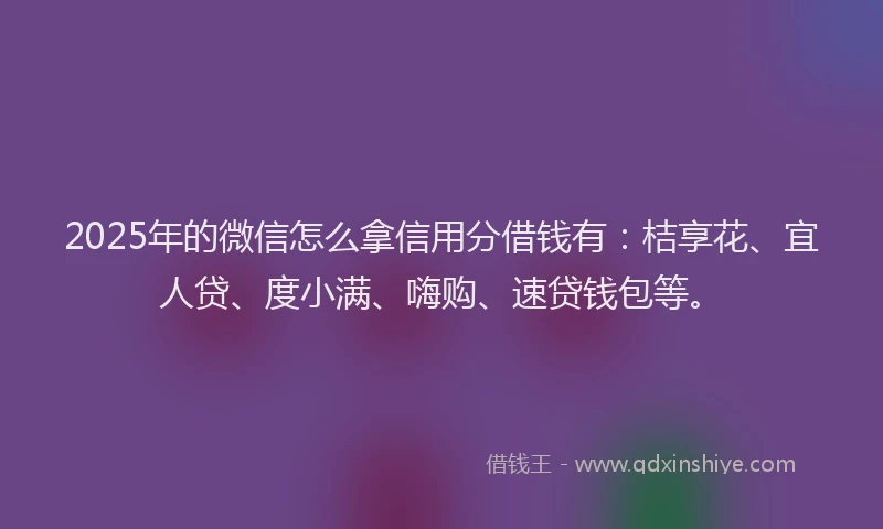 2025年的微信怎么拿信用分借钱有：桔享花、宜人贷、度小满、嗨购、速贷钱包等。