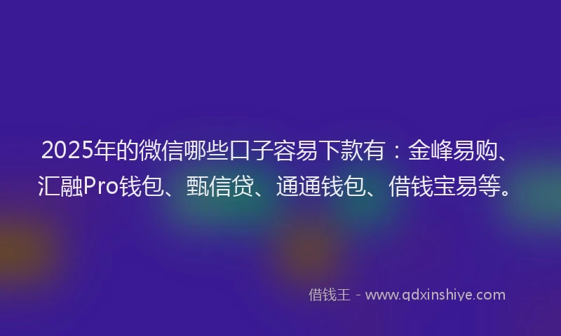 2025年的微信哪些口子容易下款有：金峰易购、汇融Pro钱包、甄信贷、通通钱包、借钱宝易等。