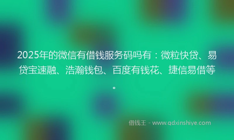 2025年的微信有借钱服务码吗有：微粒快贷、易贷宝速融、浩瀚钱包、百度有钱花、捷信易借等。
