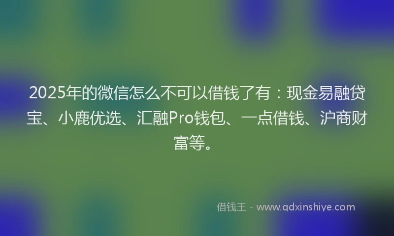 2025年的微信怎么不可以借钱了有：现金易融贷宝、小鹿优选、汇融Pro钱包、一点借钱、沪商财富等。