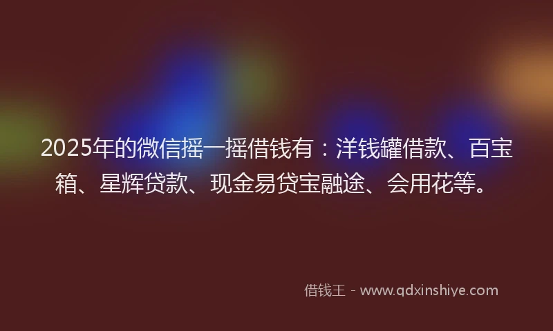 2025年的微信摇一摇借钱有：洋钱罐借款、百宝箱、星辉贷款、现金易贷宝融途、会用花等。