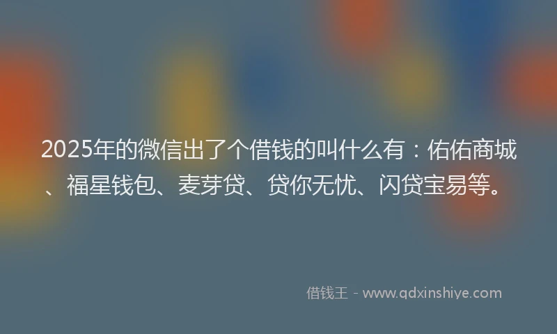 2025年的微信出了个借钱的叫什么有：佑佑商城、福星钱包、麦芽贷、贷你无忧、闪贷宝易等。