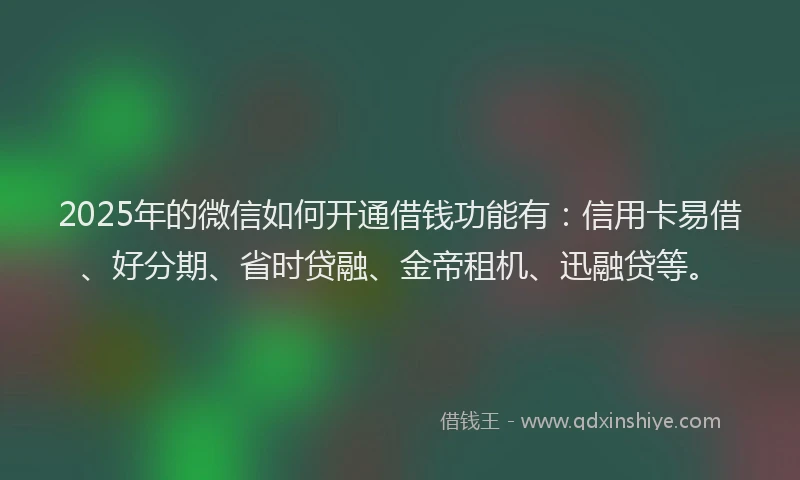 2025年的微信如何开通借钱功能有：信用卡易借、好分期、省时贷融、金帝租机、迅融贷等。