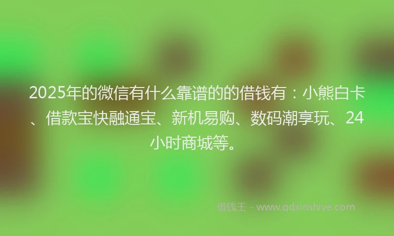 2025年的微信有什么靠谱的的借钱有：小熊白卡、借款宝快融通宝、新机易购、数码潮享玩、24小时商城等。