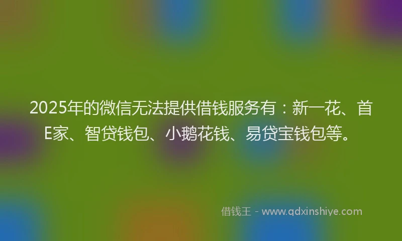 2025年的微信无法提供借钱服务有：新一花、首E家、智贷钱包、小鹅花钱、易贷宝钱包等。