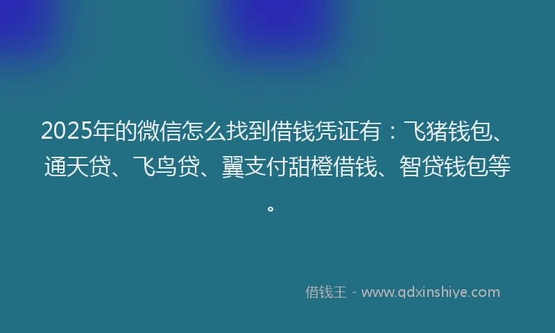 2025年的微信怎么找到借钱凭证有：飞猪钱包、通天贷、飞鸟贷、翼支付甜橙借钱、智贷钱包等。