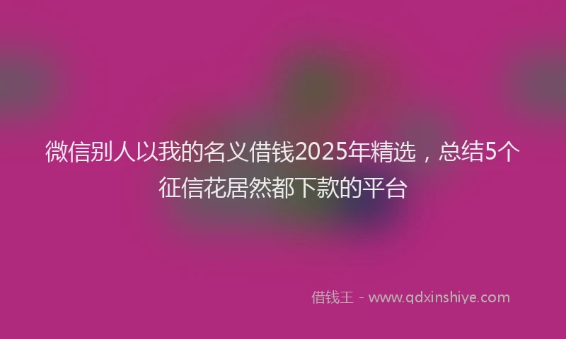 微信别人以我的名义借钱2025年精选，总结5个征信花居然都下款的平台