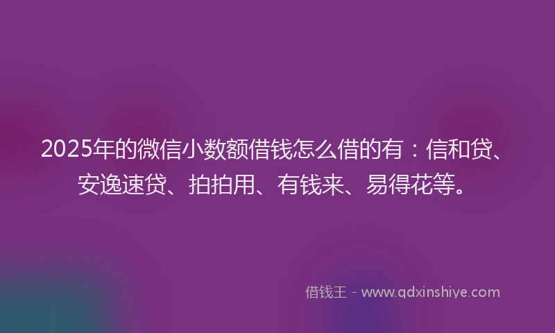 2025年的微信小数额借钱怎么借的有：信和贷、安逸速贷、拍拍用、有钱来、易得花等。