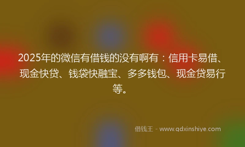 2025年的微信有借钱的没有啊有：信用卡易借、现金快贷、钱袋快融宝、多多钱包、现金贷易行等。