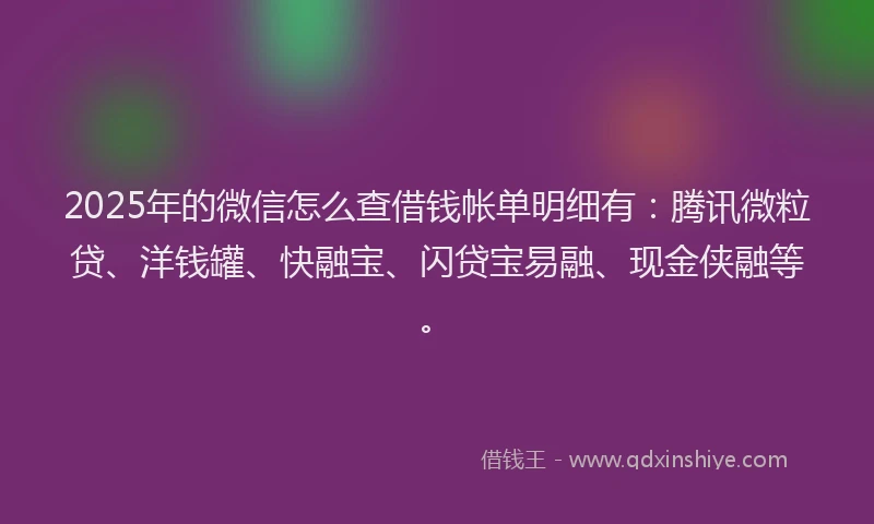 2025年的微信怎么查借钱帐单明细有：腾讯微粒贷、洋钱罐、快融宝、闪贷宝易融、现金侠融等。