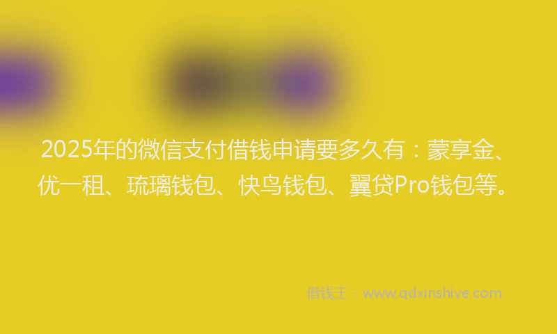 2025年的微信支付借钱申请要多久有：蒙享金、优一租、琉璃钱包、快鸟钱包、翼贷Pro钱包等。