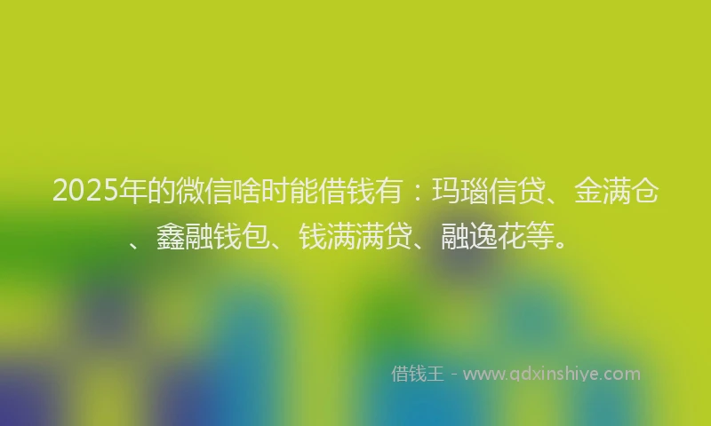 2025年的微信啥时能借钱有：玛瑙信贷、金满仓、鑫融钱包、钱满满贷、融逸花等。