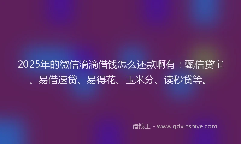 2025年的微信滴滴借钱怎么还款啊有：甄信贷宝、易借速贷、易得花、玉米分、读秒贷等。