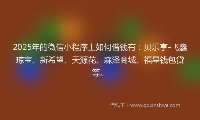 2025年的微信小程序上如何借钱有：贝乐享-飞鑫琼宝、新希望、天源花、森泽商城、福星钱包贷等。