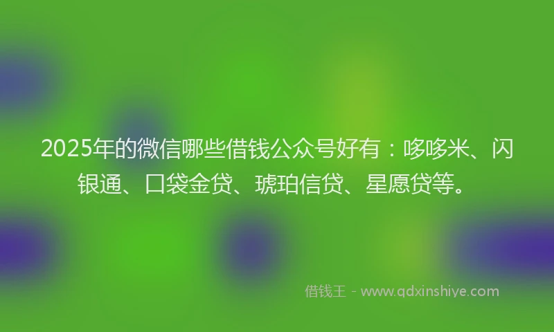 2025年的微信哪些借钱公众号好有：哆哆米、闪银通、口袋金贷、琥珀信贷、星愿贷等。