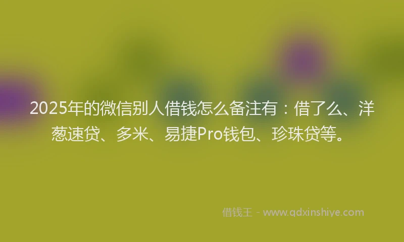 2025年的微信别人借钱怎么备注有：借了么、洋葱速贷、多米、易捷Pro钱包、珍珠贷等。