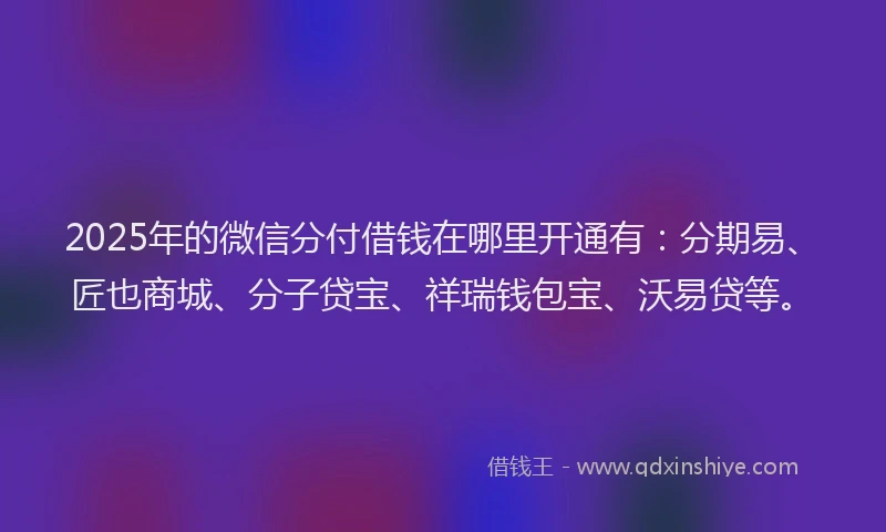 2025年的微信分付借钱在哪里开通有：分期易、匠也商城、分子贷宝、祥瑞钱包宝、沃易贷等。