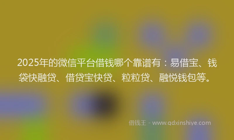 2025年的微信平台借钱哪个靠谱有：易借宝、钱袋快融贷、借贷宝快贷、粒粒贷、融悦钱包等。