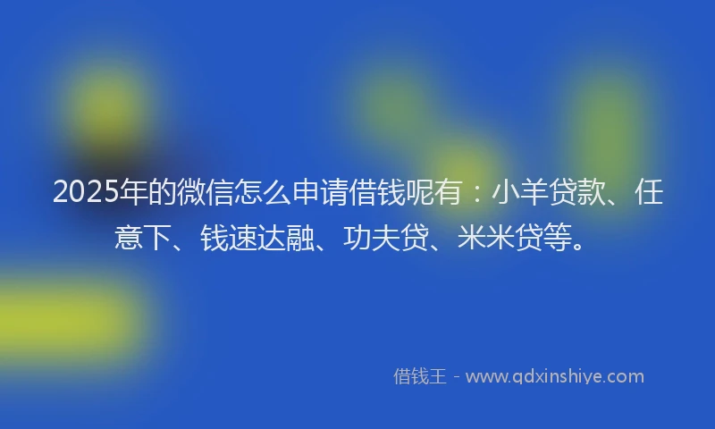 2025年的微信怎么申请借钱呢有：小羊贷款、任意下、钱速达融、功夫贷、米米贷等。