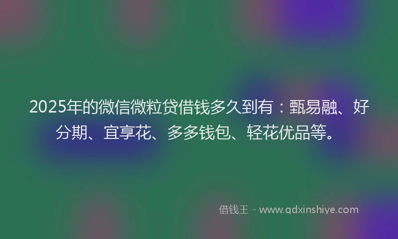 2025年的微信微粒贷借钱多久到有：甄易融、好分期、宜享花、多多钱包、轻花优品等。