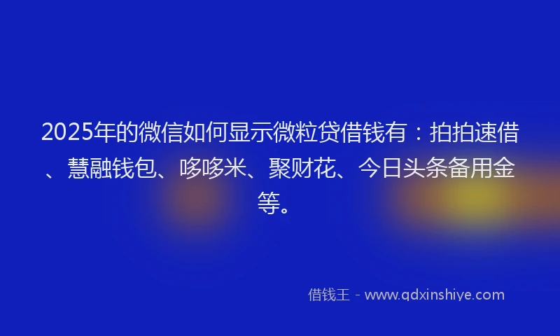 2025年的微信如何显示微粒贷借钱有：拍拍速借、慧融钱包、哆哆米、聚财花、今日头条备用金等。