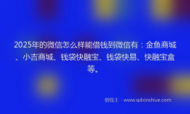 2025年的微信怎么样能借钱到微信有：金鱼商城、小吉商城、钱袋快融宝、钱袋快易、快融宝盒等。