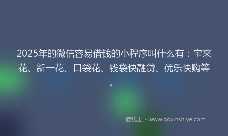 2025年的微信容易借钱的小程序叫什么有：宝来花、新一花、口袋花、钱袋快融贷、优乐快购等。
