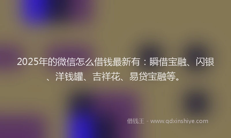 2025年的微信怎么借钱最新有：瞬借宝融、闪银、洋钱罐、吉祥花、易贷宝融等。