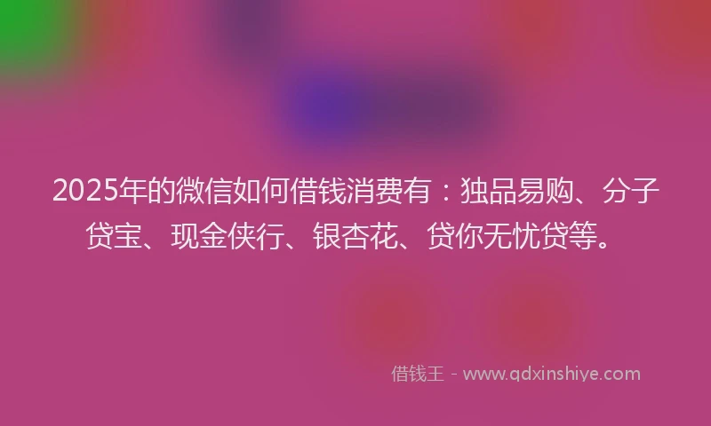 2025年的微信如何借钱消费有：独品易购、分子贷宝、现金侠行、银杏花、贷你无忧贷等。