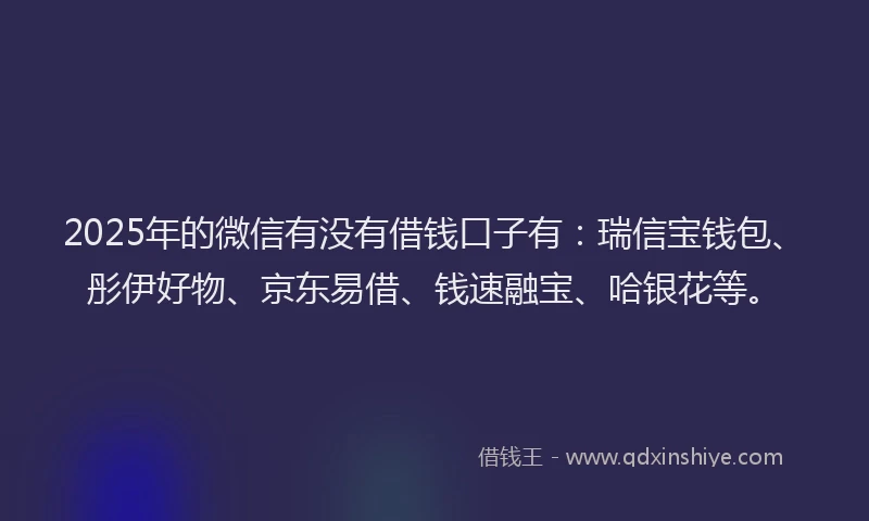 2025年的微信有没有借钱口子有：瑞信宝钱包、彤伊好物、京东易借、钱速融宝、哈银花等。
