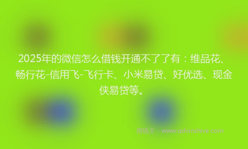 2025年的微信怎么借钱开通不了了有：维品花、畅行花-信用飞-飞行卡、小米易贷、好优选、现金侠易贷等。