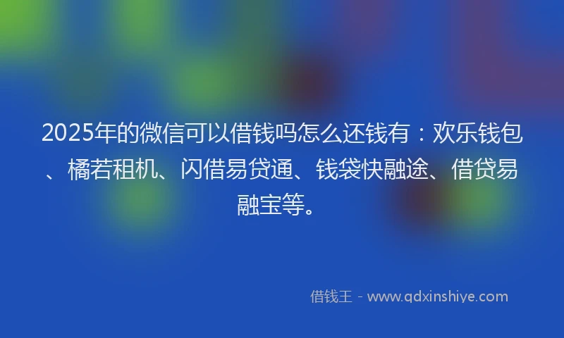 2025年的微信可以借钱吗怎么还钱有：欢乐钱包、橘若租机、闪借易贷通、钱袋快融途、借贷易融宝等。