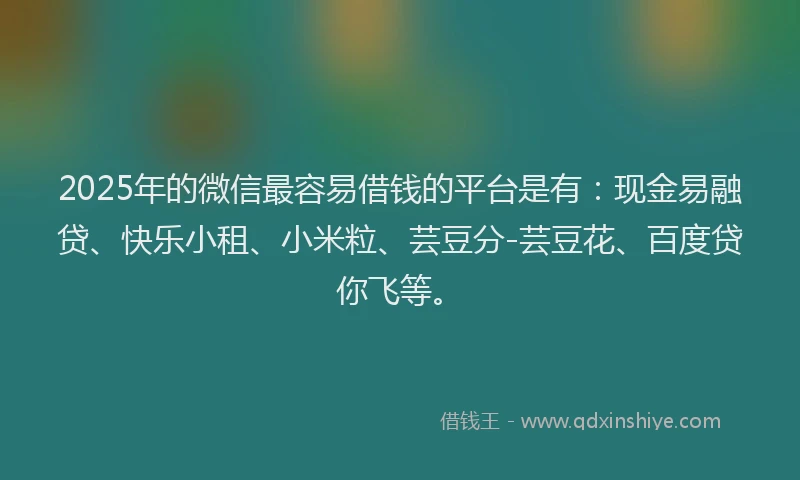 2025年的微信最容易借钱的平台是有：现金易融贷、快乐小租、小米粒、芸豆分-芸豆花、百度贷你飞等。