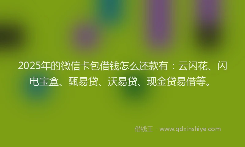 2025年的微信卡包借钱怎么还款有：云闪花、闪电宝盒、甄易贷、沃易贷、现金贷易借等。