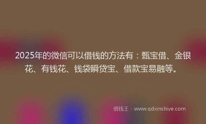 2025年的微信可以借钱的方法有：甄宝借、金银花、有钱花、钱袋瞬贷宝、借款宝易融等。