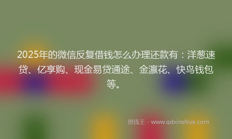 2025年的微信反复借钱怎么办理还款有：洋葱速贷、亿享购、现金易贷通途、金瀛花、快鸟钱包等。