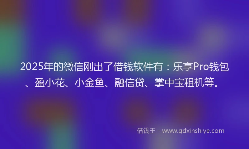 2025年的微信刚出了借钱软件有：乐享Pro钱包、盈小花、小金鱼、融信贷、掌中宝租机等。