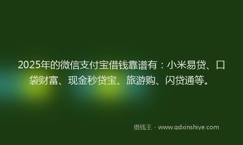 2025年的微信支付宝借钱靠谱有：小米易贷、口袋财富、现金秒贷宝、旅游购、闪贷通等。