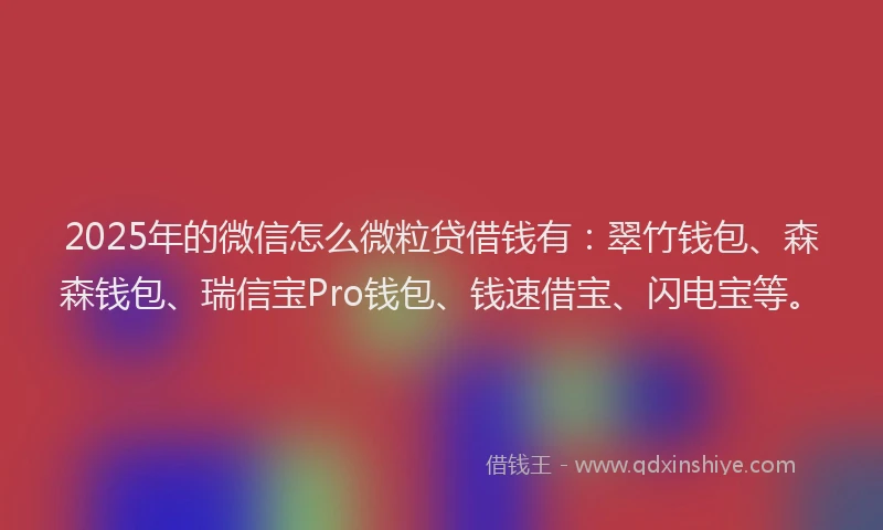 2025年的微信怎么微粒贷借钱有：翠竹钱包、森森钱包、瑞信宝Pro钱包、钱速借宝、闪电宝等。