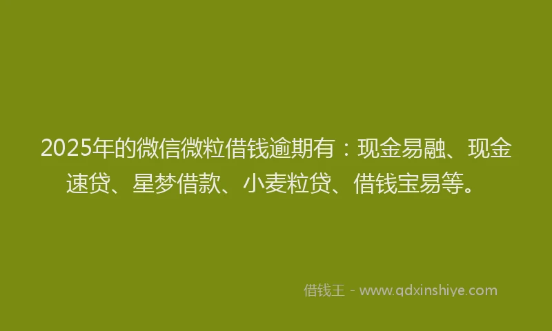 2025年的微信微粒借钱逾期有：现金易融、现金速贷、星梦借款、小麦粒贷、借钱宝易等。