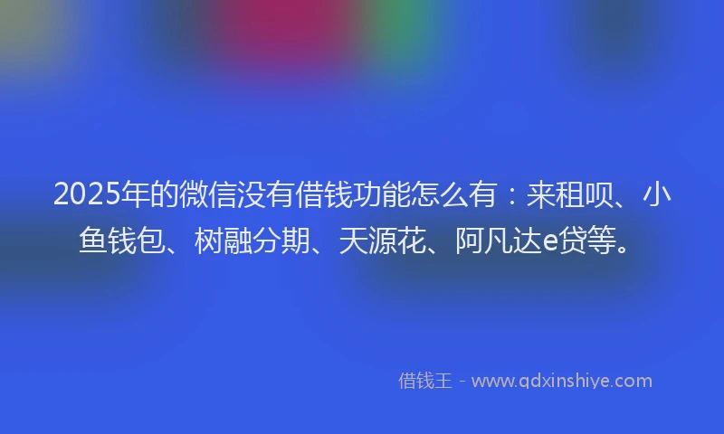2025年的微信没有借钱功能怎么有：来租呗、小鱼钱包、树融分期、天源花、阿凡达e贷等。