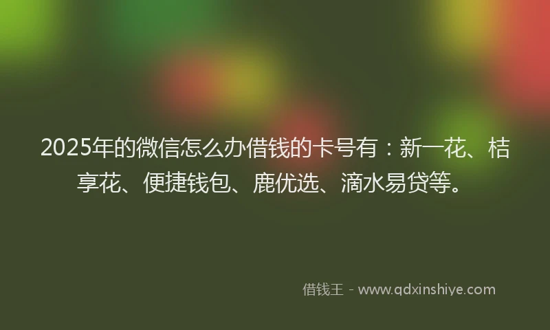 2025年的微信怎么办借钱的卡号有：新一花、桔享花、便捷钱包、鹿优选、滴水易贷等。