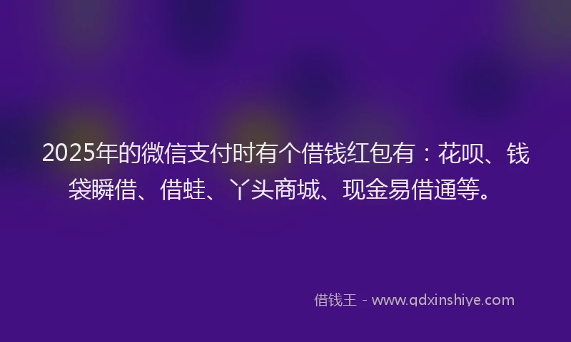 2025年的微信支付时有个借钱红包有：花呗、钱袋瞬借、借蛙、丫头商城、现金易借通等。