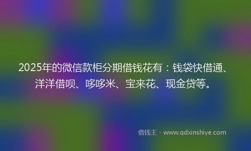 2025年的微信款柜分期借钱花有：钱袋快借通、洋洋借呗、哆哆米、宝来花、现金贷等。